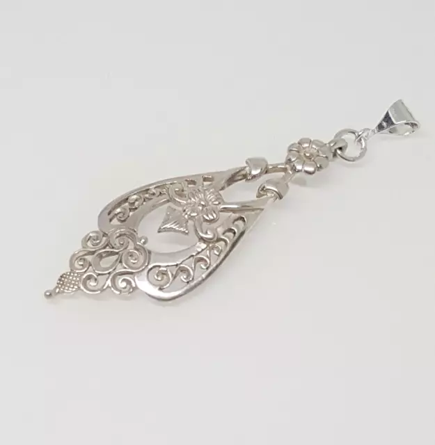 Gorgeous Sparkling Ornate Art Nouveau Design Long Pendant 925 silver 3.4g #21538 3