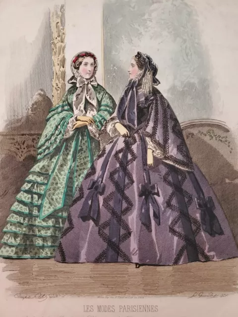 19th century Parisian Fashion Engraving Dresses by La Maison Fauvet