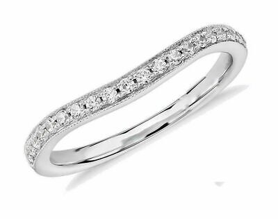 Curved Lab Diamond Ring Wedding Anniversary Band 14k White Gold 0.26 Ct Milgrain