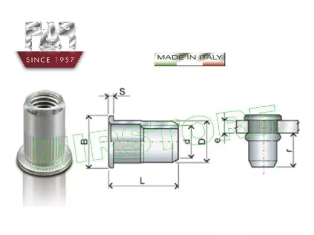 50 INSERTI (RIVETTI) FILETTATI FAR M4 IN ACCIAIO A TESTA CILINDRICA LUNG. 11 mm