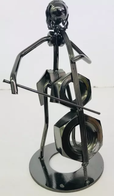 Cello Female Player Figurine Dark Silver Color Built With Nuts & Nails Musical