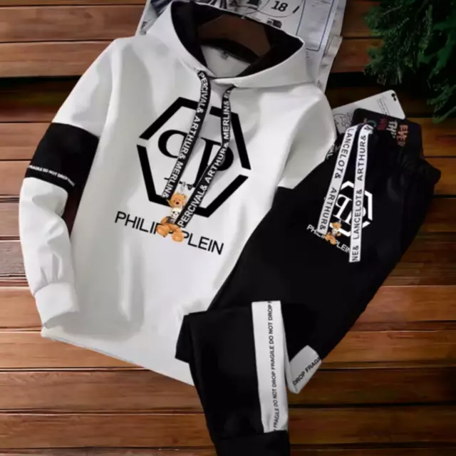 Tuta Uomo Felpa Con Cappuccio + Pantaloni Tuta Sportiva Da Passeggio Tracksuit