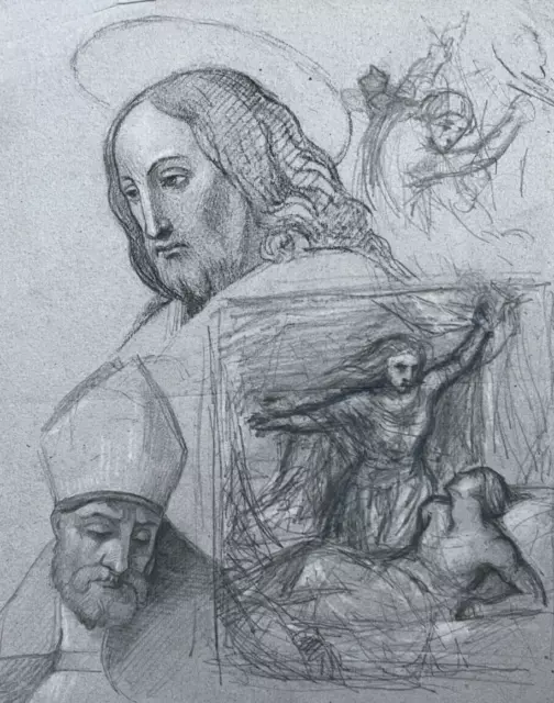 Dibujo original antiguo Bocetos de retratos religiosos de Cristo del siglo XIX