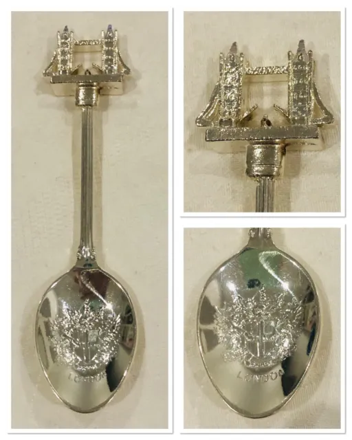 Figural Silver-plated Souvenir Spoon - Tower Bridge - London - Coat of Arms