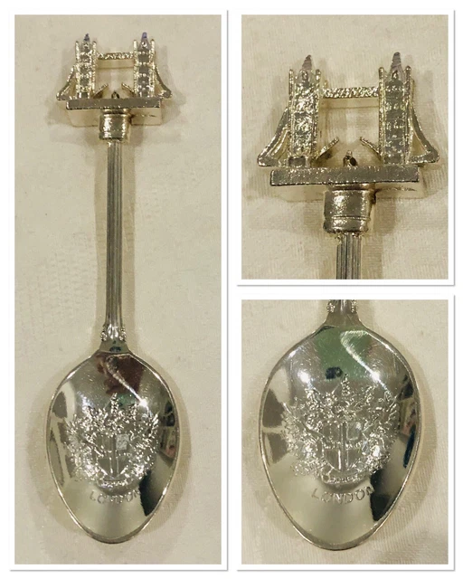 FIGURAL SILVERPLATED SOUVENIR Spoon Tower Bridge London Coat of