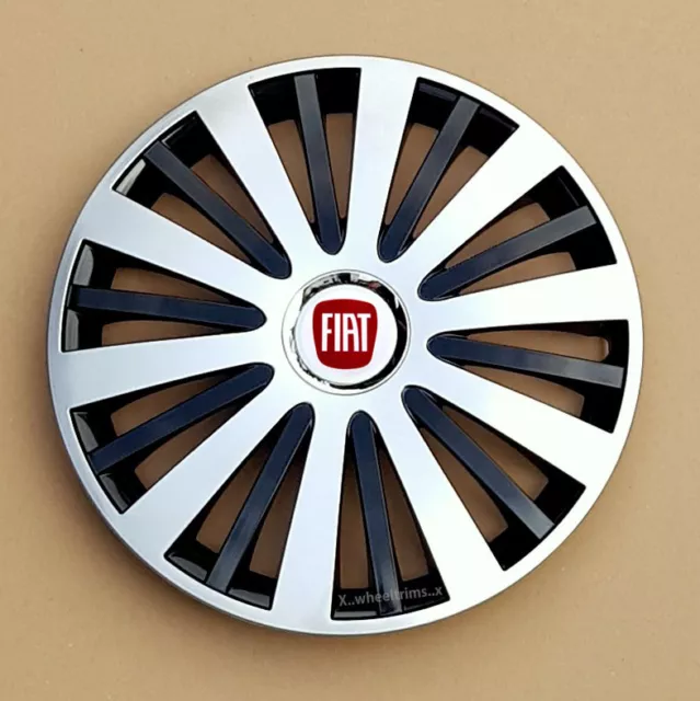 Full set silver/black 14" wheel trims, hubcaps to fit FIAT 500