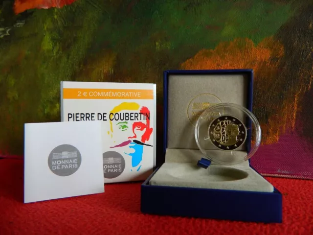 France, 2013, Pierre de Coubertin, pièce de 2 euros, BE/BE tel qu'émis