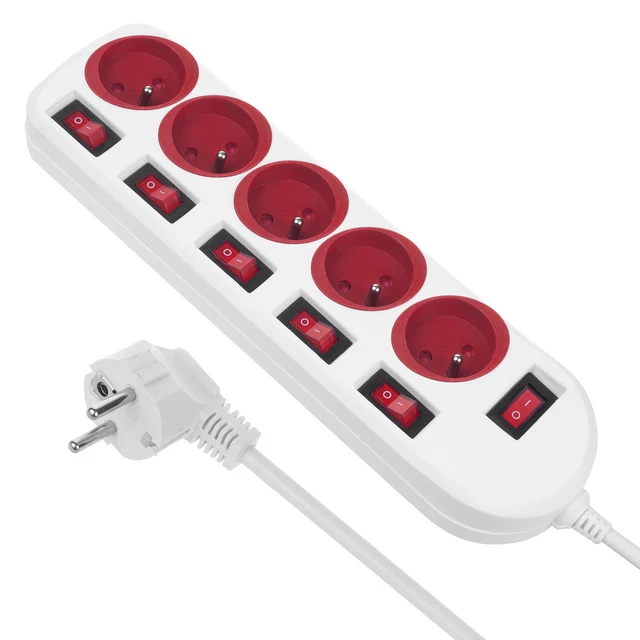 Prise Rallonge électrique avec interrupteurs 1.5m 250VAC/10A, 1,5m Maclean
