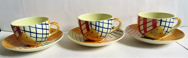 Vintage handbemalte Whittard of Chelsea Teetassen und Untertassen 3er Set