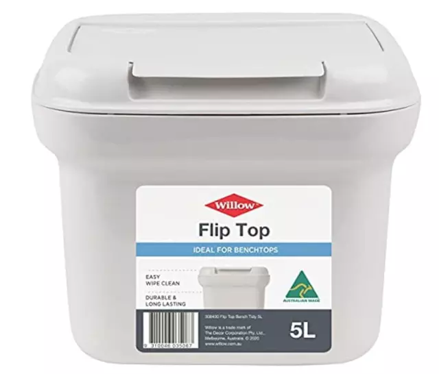 Willow Flip-Top Tidy Waste Bin-5 Litre Capacity-White/Charcoal- Free Shipping AU