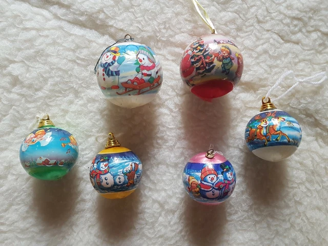 Boules De Noël Vintage En Fil De Couleur - Décoration Ancienne Multicolore Avec Effet Neige - Occasion
