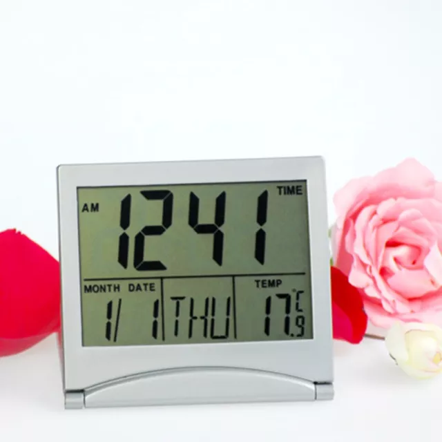 Horloge murale LCD argent multifonction avec thermomètre d'alarme et calendrier