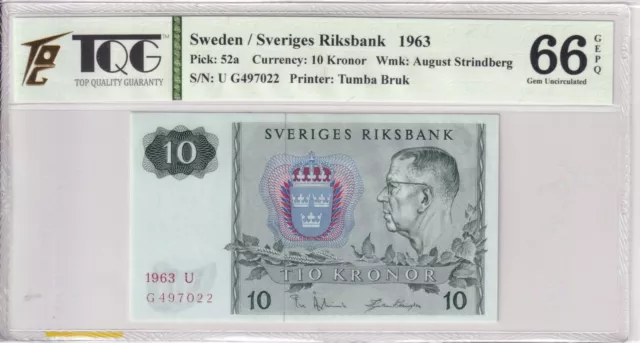 1963 Sweden 10 Kronor Pick#52a  66  EPQ Gem UNC