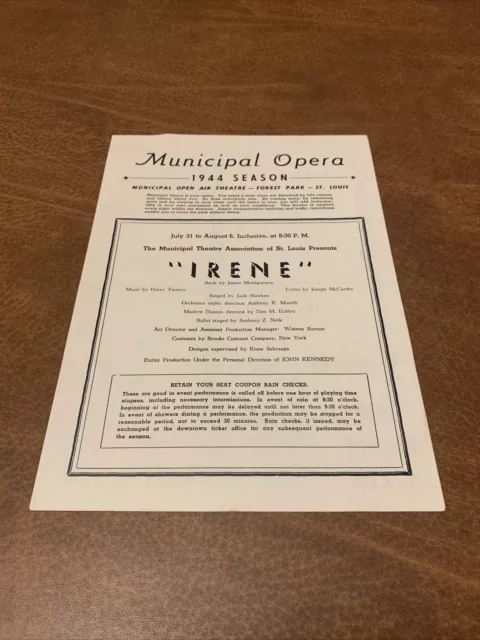 Vintage Rare - Municipal Theatre Association of St. Louis Opera Playbill 1944