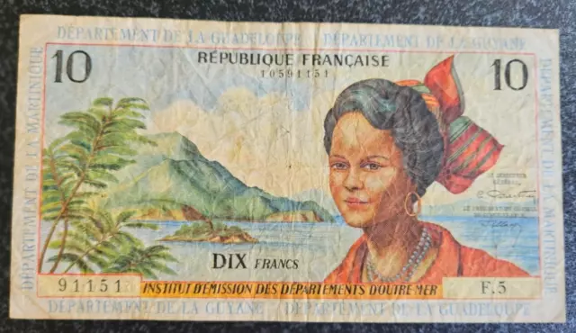 France - Francia - French Note - Billet De 10F Guadeloupe/Guyane/Martinique.