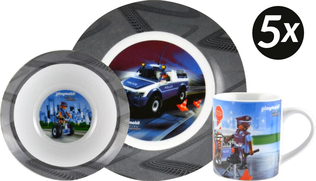 5x PLAYMOBIL 3er Frühstücksset "Police" Teller Schüssel Becher Kindergeschirr