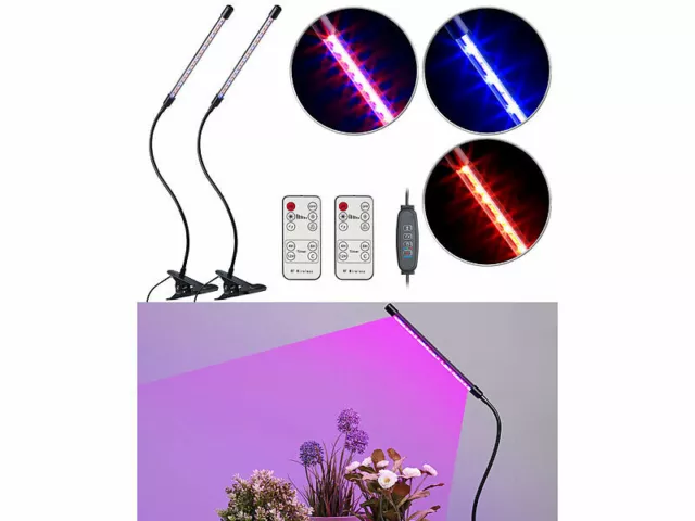 2 lampes horticoles LED rouges et bleues avec col de cygne PL-350 - Lunartec