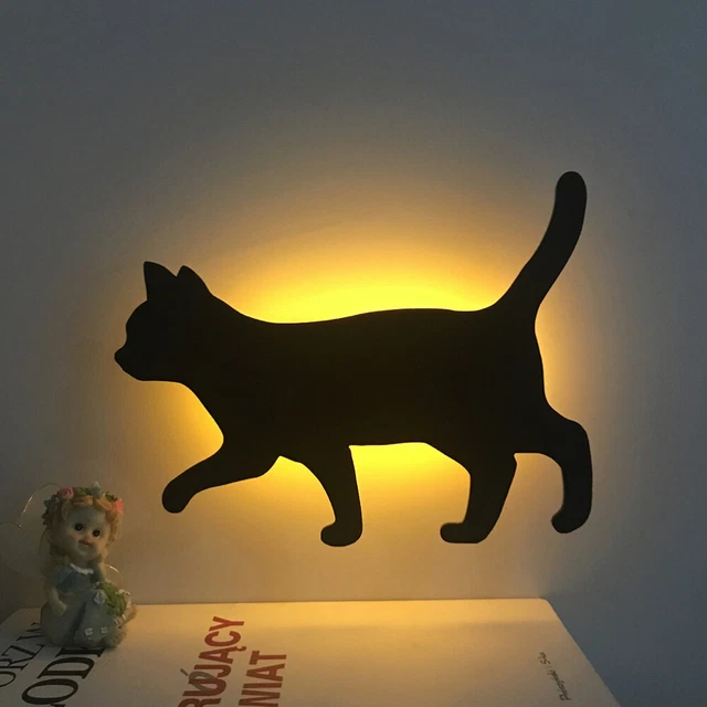 BLACK CAT WALL Decoration Silhouette Lamp LED Walking Child £15.29