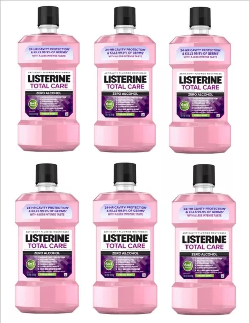 6 Pack Listerine Total Care Zero Alcohol-Free Mouthwash, Fresh Mint, 1 L - NEW