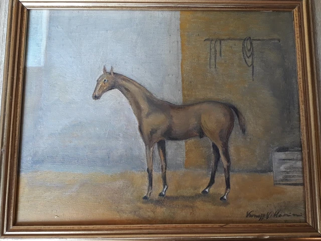 Quadro dipinto olio su tela cavallo horse stile antico inglese