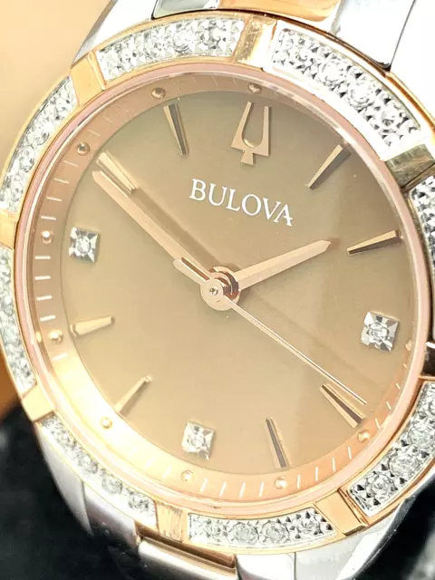 Bulova Women's Watch 98R264 Sutton Diamond Accent Two Tone Rose Gold MOP 32mm