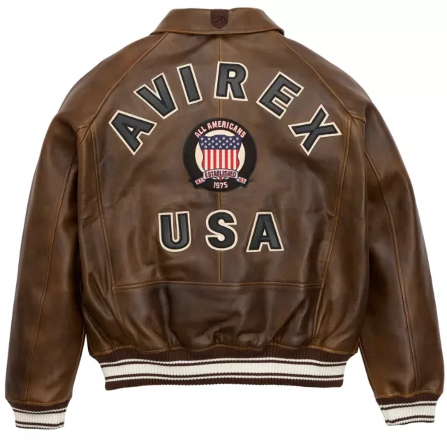 MEN'S AVIREX VINTAGE Brown Real Bomber American Flight Jacket Leather ...