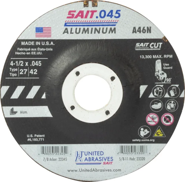 United Abrasives 22345 A46N 4-1/2x.045 Aluminum Aggressive Cutting Wheel 50 pack