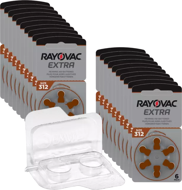 120 Rayovac Extra Advanced Hörgerätebatterien PR41 braun 312 + Box f. 2 Zellen