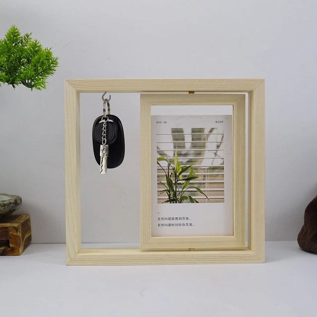 Marco de fotos de madera, superficie lisa, par decorativo, indicador de fotos, giratorio