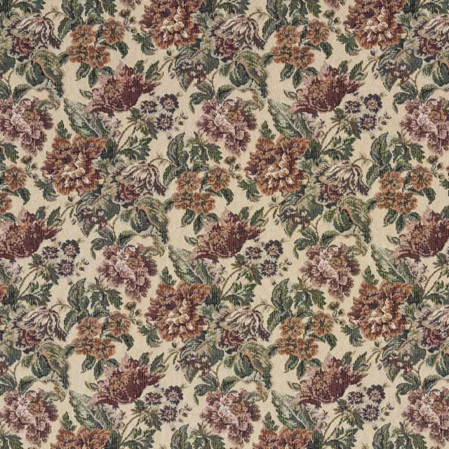 F673 Burgundy Green And Orange Floral Tapestry Upholstery Fabric By The Yard