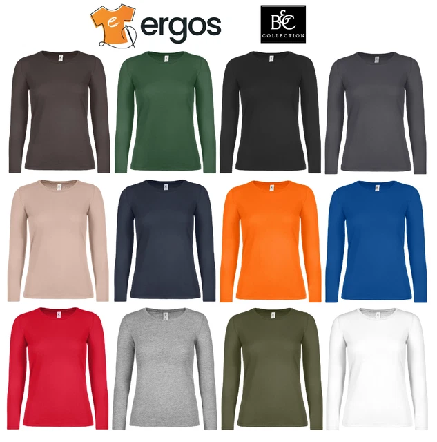 B&C T-shirt Manica Lunga Maglietta Donna Sfiancata 100% Cotone Girocollo BCTW06T
