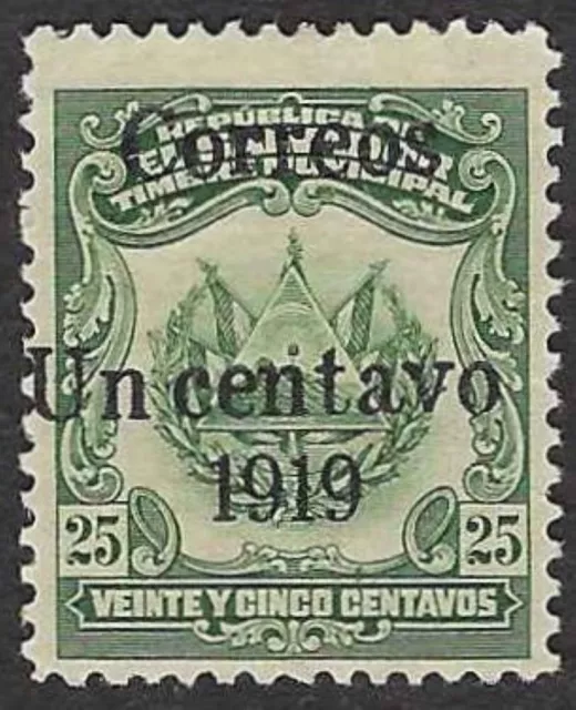 1920 EL SALVADOR Stamp -Revenue Overprint "Correros Un Centavos 1919" 1/25C 1296