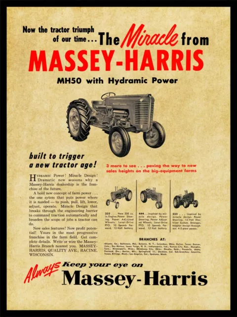 1956 Massey Harris Tractors NEW Metal Sign: Model MH-50 w/ Hydramic Power Intro