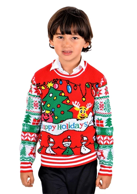 SoCal Look Girls Ugly Christmas Sweater Happy Holidays Pullover Red