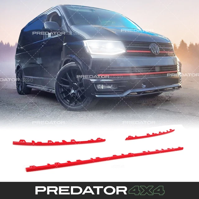 Red Bumper Grille Trim Accents 3-Piece – For Volkswagen T6 Transporter (2016+) – Front Placement, ALVM Parts