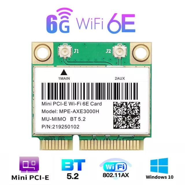 6E AX210 Mini PCI-E Wifi Card For Intel AX210 5374Mbps BT5.2 802.11ax 2.4G/5G/6G