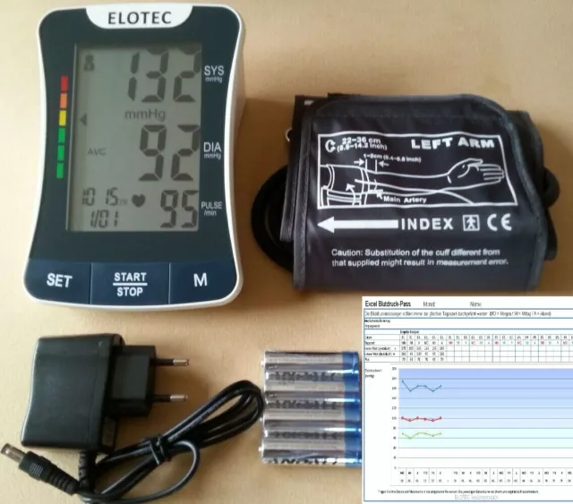 Blutdruckmessgerät Oberarm 220 VOLT Blutdruckgerät Mit EXCEL PC Blutdruckpass