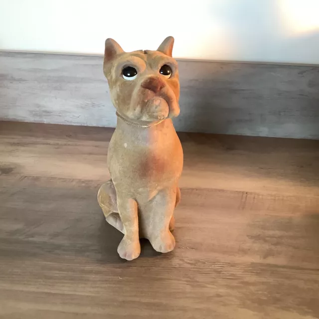 Vintage Royalty Designs Flocked Fuzzy Boxer Dog Coin Bank Miami 7.25