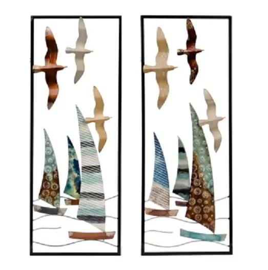 Metal Birds and Sailboats Wall Plaques,Perfect Nautical Decor