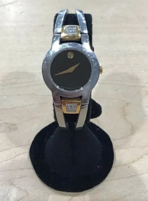 Movado 0604983 Amorosa Diamond Two Tone Black Dial Bangle Women's Watch