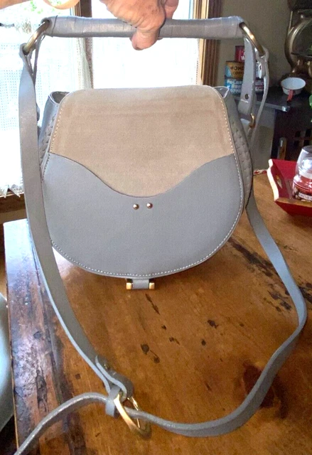 Sancia Babylon Bar Bag Gray Suede & Leather Medium Crossbody Handbag