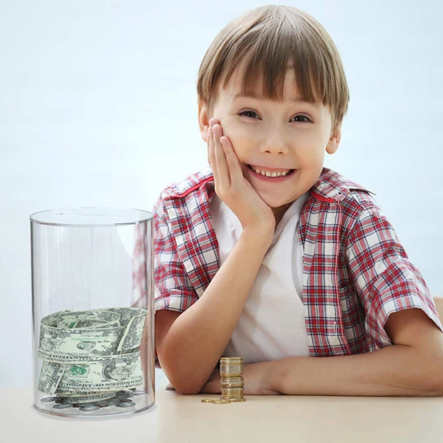 Clear Acrylic Piggy Bank Money Box Cash Coins Bills Storage Saving Bank Jar Gift