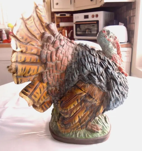 LARGE RESIN TURKEY CENTERPIECE TABLE DECOR THANKSGIVING 14.5" H x 9" W x 12" D