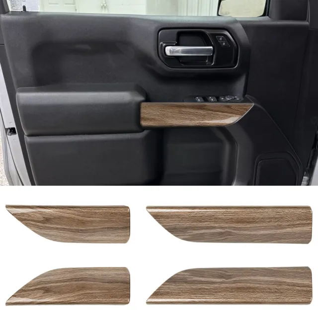 Wood Grain Interior Door Panel Trim Cover For Chevy Silverado 2019-22 4Door ABS