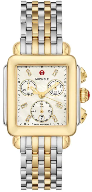 New Michele Deco Diamond Dial Two Tone Gold MWW06A000779 Ladies 33mm Watch