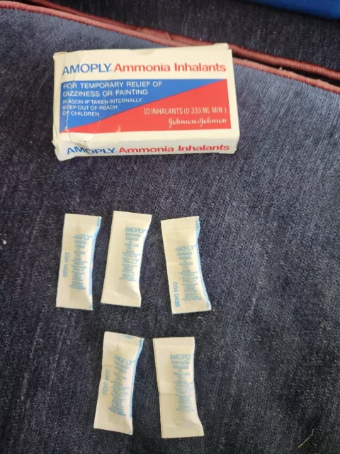 Vintage Johnson & Johnson Amoply Box Ammonia Inhalants unused 5 inhalants