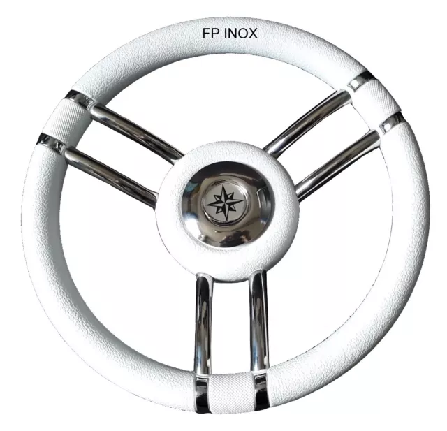 Volant De Luxe Blanc + inox Ø 350mm Moyeu Central cône Universel Bateau