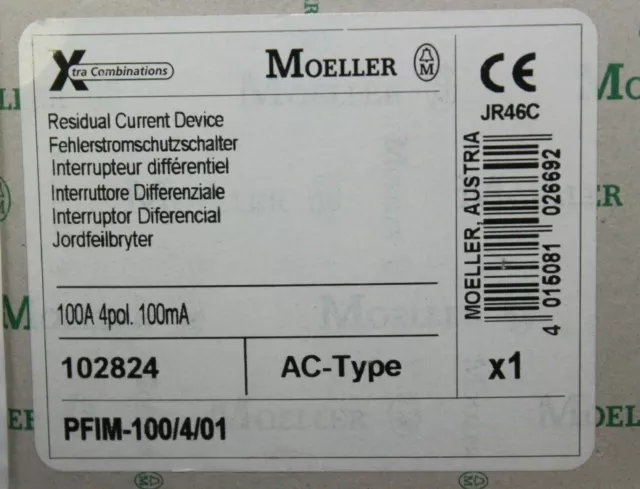 Interrupteur de protection de courant de défaut Moeller 102824 type AC PFIM-100/4/01 3