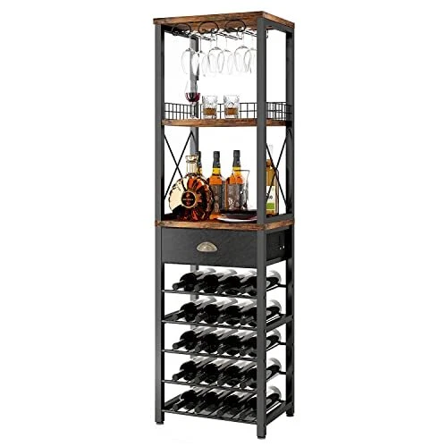 Wine Rack Freestanding Floor, Bar Cabinets for Liquor and Glasses, 4-Tier bar