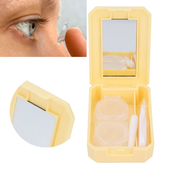 (Yellow)Contact Lens Box Kit Applicator Rod Tweezers Portable Contact Lens CHW